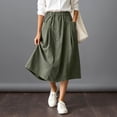 thumbnail image 2 of Cotton Linen Midi Skirts For Women Elastic Waist Button Detail A-Line Skirt Summer Casual Lounge Vacation Skirts With Pockets, 2 of 7