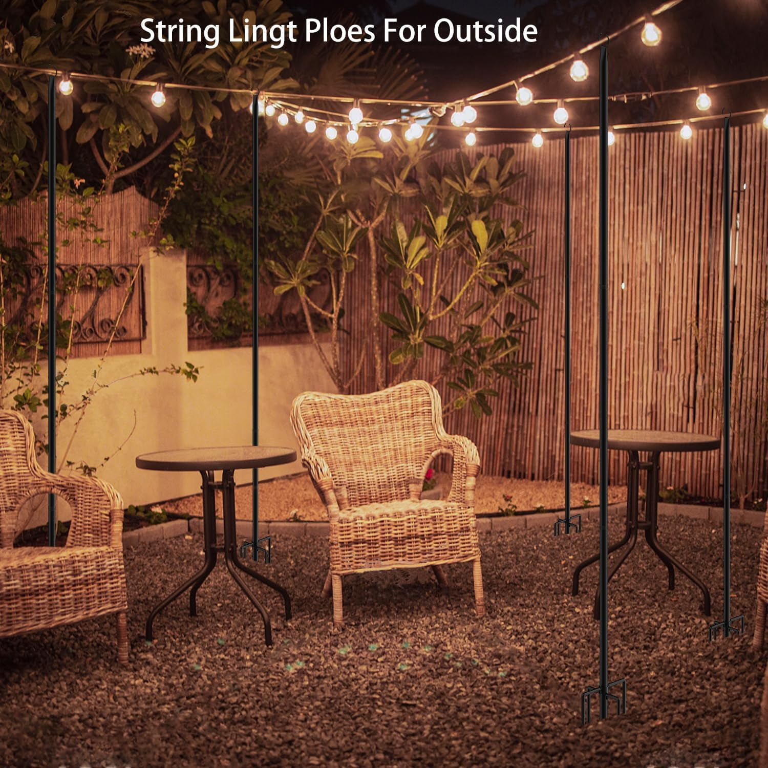 TIME RAY 4Pack 9FT String Light Poles for Outside,Electrophoresis Design Waterproof and Rustproof,for Outdoor String Lights Garden,Patio,Wedding,Backyard,Deck,Party