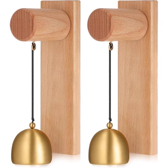 Japanese Style Wooden Doorbell with Brass Bell Hanging Entry Reminder for Home Cafe Office Door and Shop Entrance Decor