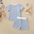 thumbnail image 5 of TTUHYWXI Toddler Baby Boy 1st Birthday Outfit Embroidery Waffle Knit Short Sleeve T-Shirt Shorts Set Cake Smash Outfit (Blue, 12-18 Months), 5 of 6
