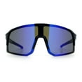 thumbnail image 4 of Color Mirror Polarized Wrap Sport Oversized Shield Rimless Plastic Sunglasses Black Blue - Blue Mirror, 4 of 8