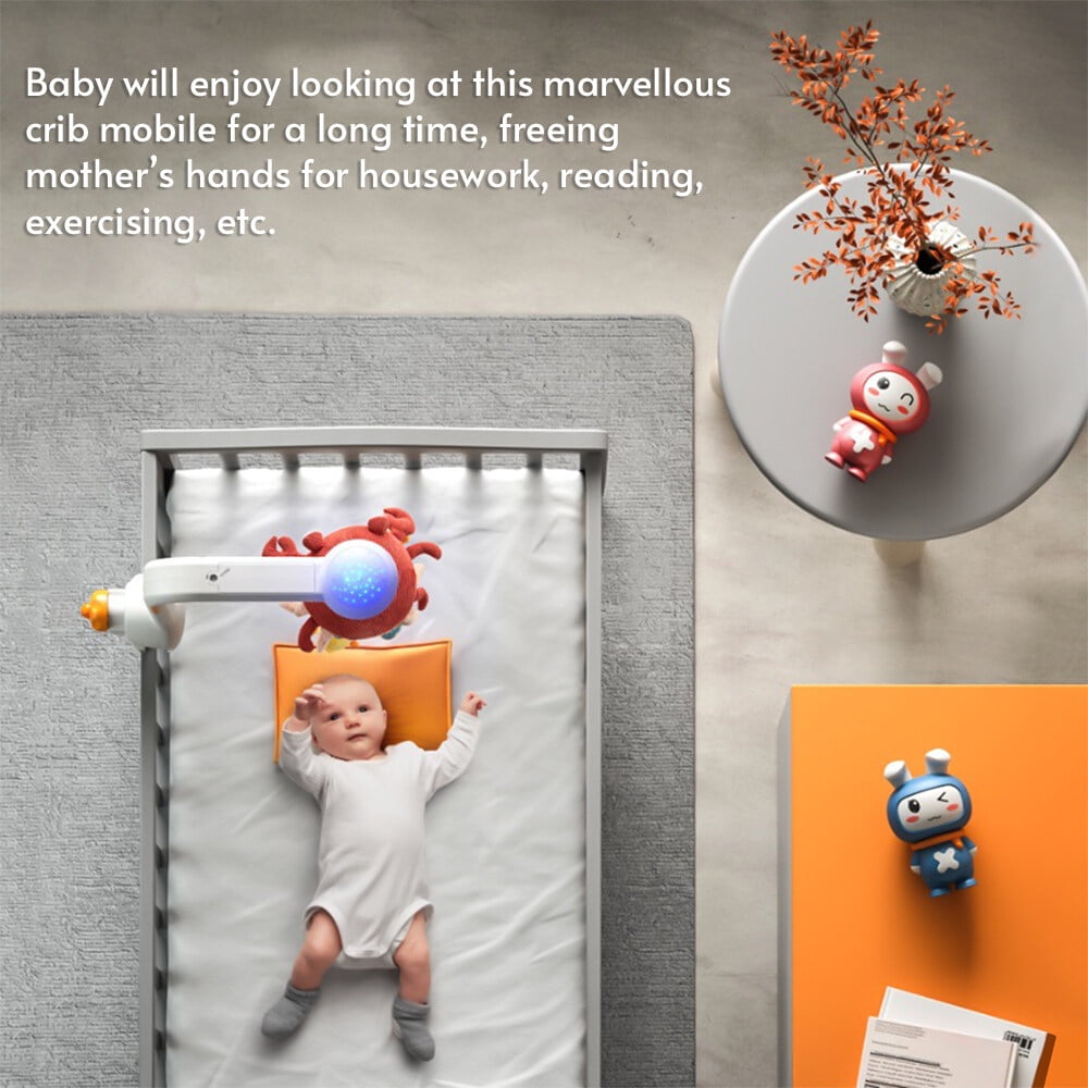 mobile for Multifunctional Crab Musical Mobile Toy Starry Projector Light with 360° Rotatable Cute Cartoon Hanging Rattles Pendants for Newborn Infants