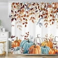 thumbnail image 3 of Fall Pumpkin Shower Curtain, Thanksgiving Autumn Harvest Leaves Watercolor Seasonal Decor Bathroom Curtains, Waterproof Fabric Polyester with Hooks, 66x72 Inch, 3 of 6