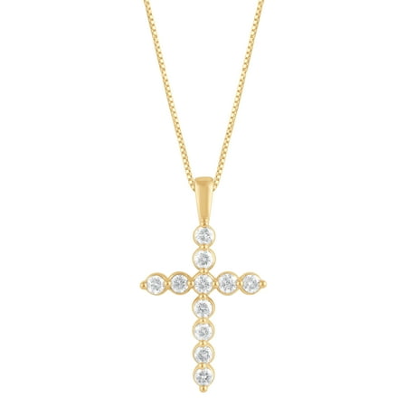 Unique Moments 1/4 Ct Lab Grown Diamond Cross Pendant Yellow Plated Silver for Unisex (J, SI-I1)