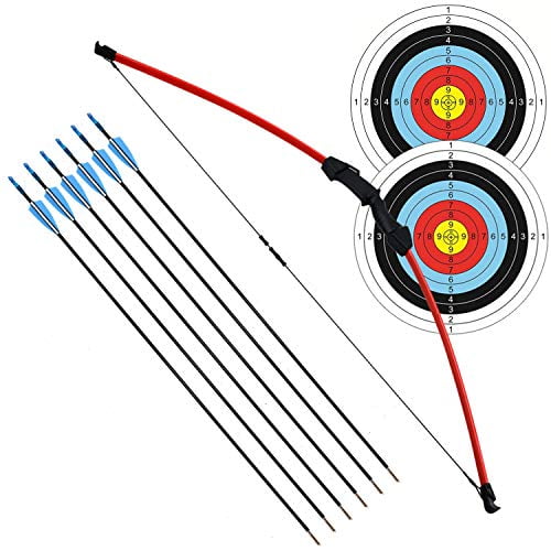 kaimei 45 Inch Recurve Bow Archery Red Limbs for Youth Beginner Practice and Outdoor Shooting Right and Left Hand with 6 Fiberglass Arrows and 2 Target Paper