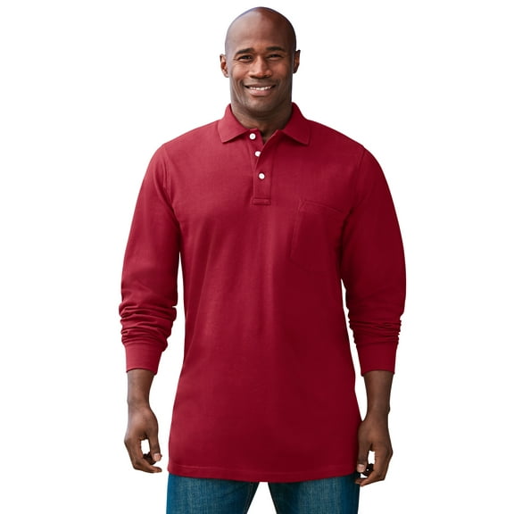 KingSize Men's Big & Tall Longer-Length Long Sleeve Shrink-Less Cotton Polo