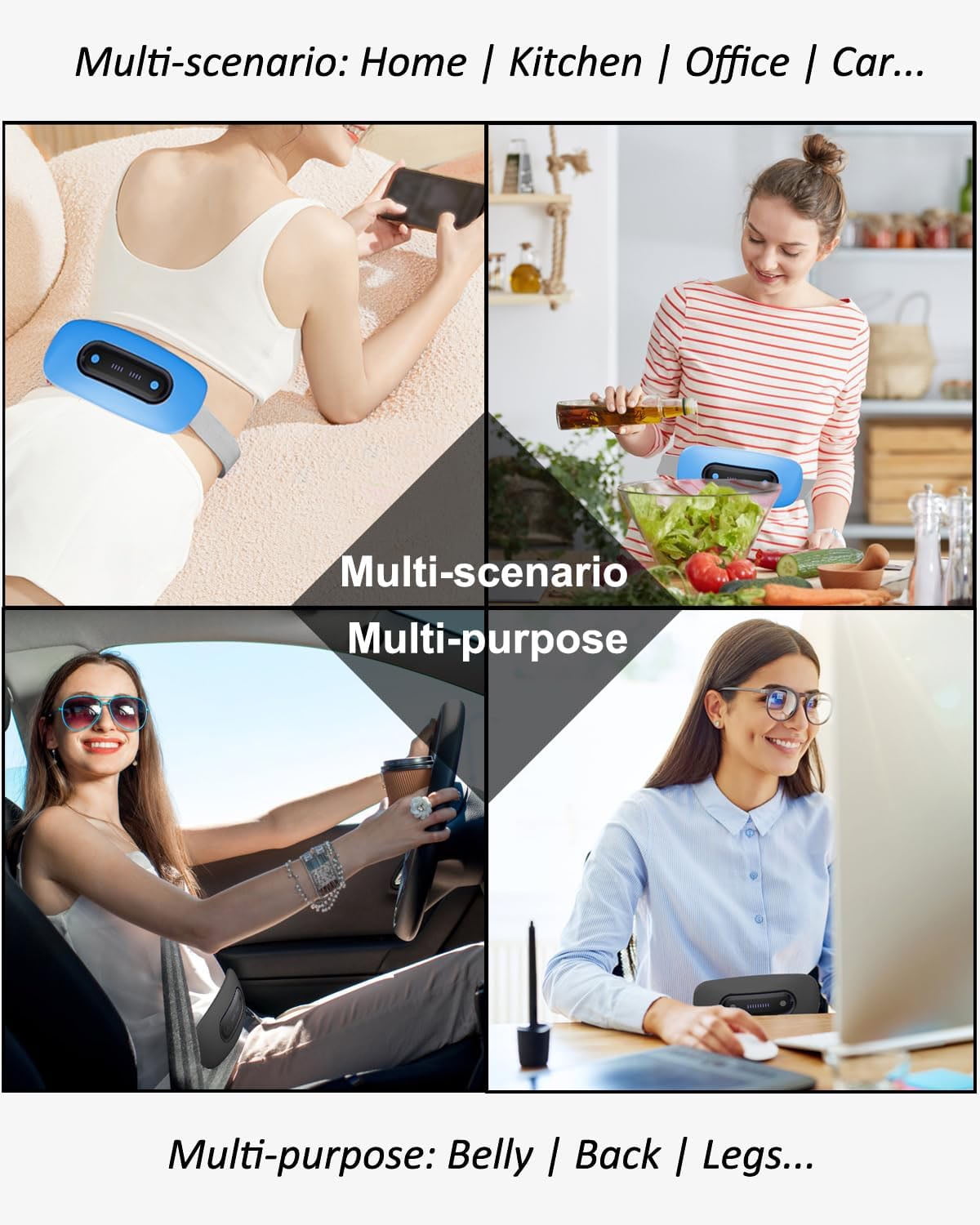 Electric Heating Pad,Portable Cordless MensElectric Heating Pad, Portable Cordless Menstrual Heating Pad with 4 Heat Levels and 4 Massage Modes, Fast Large Heating Belly Wrap Belt (SkyBlue)