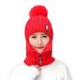 thumbnail image 1 of Gorro de punto para mujer, gorro para esquiar al aire libre, con orejas y cierre de cremallera, gorro cálido y esponjoso, 1 of 2