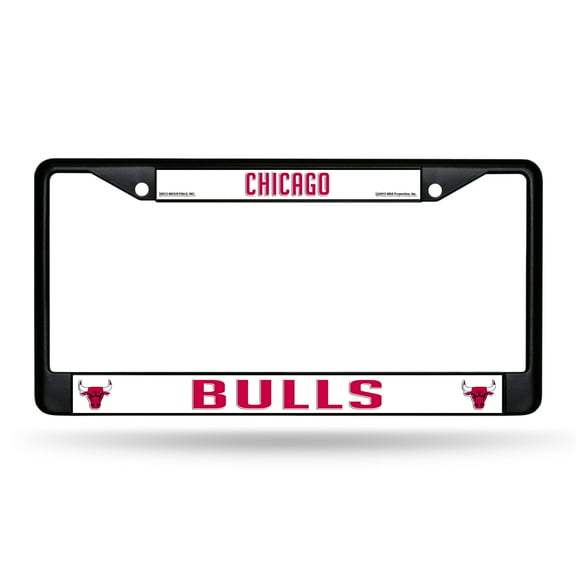 Chicago Basketball Bulls Metal License Plate Frame - Standard 12 x 6 in - Black