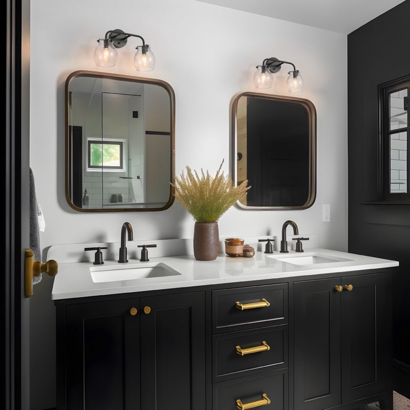 LNC 14-in 2-Light Matte Black LED Modern Vanity Light for Dressing Room, Powder Room