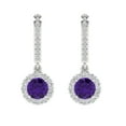 thumbnail image 3 of 2.23Ct Brilliant Round Cut Halo Drop Dangle Genuine Purple Natural Amethyst Solid 18K White Solid Solid Gold Everyday Dainty Earrings Lever Back, 3 of 7