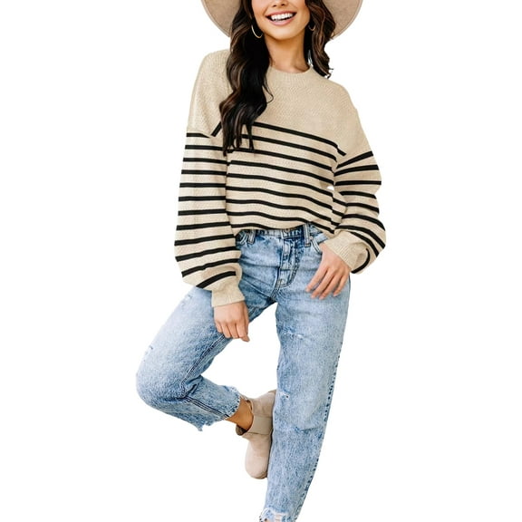 Women'S Oversized Sweater Autumn Fashion Trendy Batwing Sleeve Colorblock Striped Knit Pullover Striped Camel XXXL