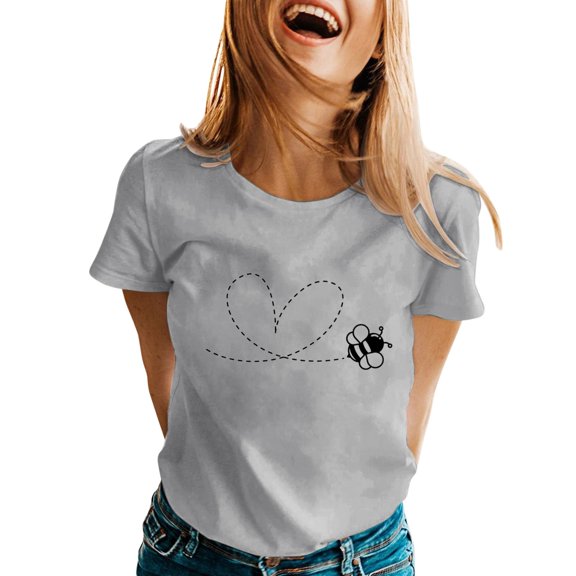 XUELUO Womens T-Shirts Short Sleeve Crew Neck Bee Heart Graphic Tshirts Slim Casual Daily Summer Outdoor Loose Lady Tops