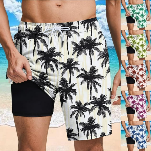VBTAPA Mens Hawaii Swim Trunks Lightweight Drawstring Beach Shorts Tropical Summer Board Shorts with Mesh Lining Today's Sales Black M