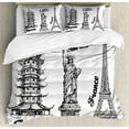 thumbnail image 1 of Eiffel Tower Duvet Cover Set, Famous Monuments of Liberty Eiffel Tower Japanese Building Urban, Decorative 3 Piece Bedding Set with 2 Pillow Shams, Queen Size, White Black, by Ambesonne, 1 of 3