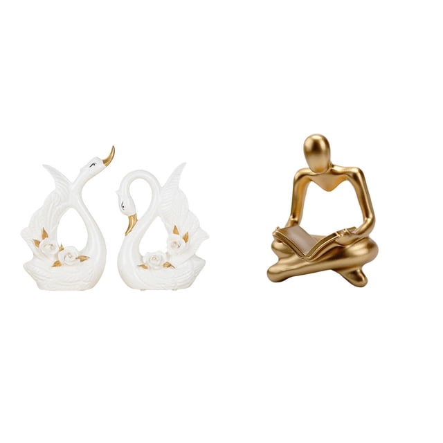 Estatua de cisne, escultura de mesa de cisne, figura de cisne de , estatua de pensador abstracto, arte en resina cerámica, adecuada para sala