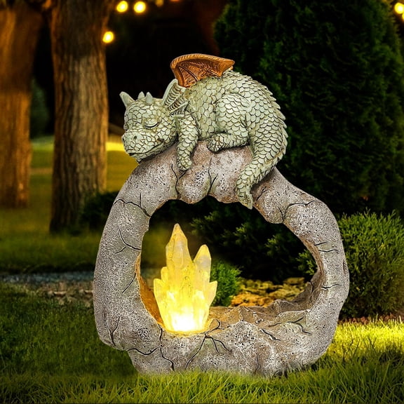 Solar Dragon Garden Statue, Resin Dragon Figurine with Solar Lights, Waterproof Outdoor Sculpture for Garden, Yard, and Patio, Unique Dragon Gift for Mom, Grandma, and Women