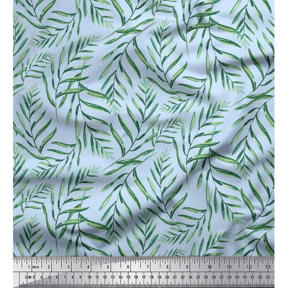 Soimoi Blue Rayon Fabric Pine Leaves Printed Fabric 1 Yard 56 Inch Wide