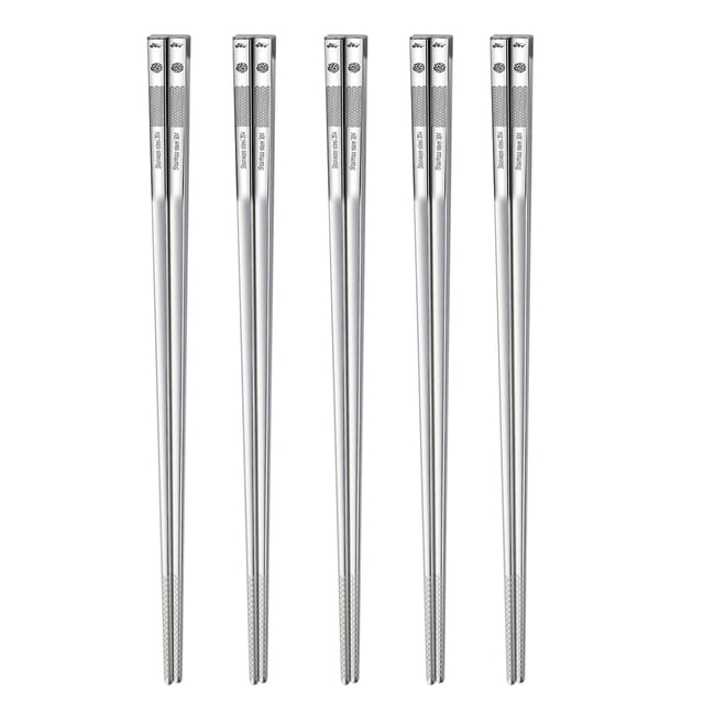 Palillos de metal reutilizables, 5 pares de palillos de acero inoxidable, ligeros, antideslizantes, juego de regalo