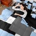 thumbnail image 5 of Manfei Light Blue Gray Square King Bedding, Minimalism Geometric Grid King Bed in a Bag, Black Reversible 7pcs, 5 of 6