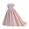thumbnail image 3 of JAJAHO Flower Girl Dress For Wedding Formal Party Wear Satin Spaghetti Strap Pleated High-Low Maxi Ball Gown 8-13Y, 3 of 7