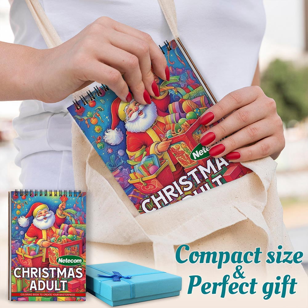 Netecom Christmas Adult Coloring Book Spiral Bound for Adults, A5 Wooden Cover, 30 Festive Coloring Pages of Christmas Traditions for Stress Relief and Relaxation