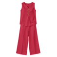 thumbnail image 7 of IUYRTFE Women's V-Neck Sleeveless Button Front Top and Wide Leg Pants Set Casual Summer Two Piece Outfit with Pockets, 7 of 7