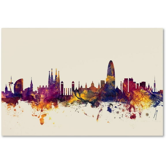 Trademark Fine Art "Barcelona Spain Skyline" Canvas Art by Michael Tompsett