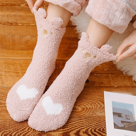 

christmas socks for women 1 Pairs Women Winter Printing Thickened Coral Socks Nonslip Floor Socks Stockings