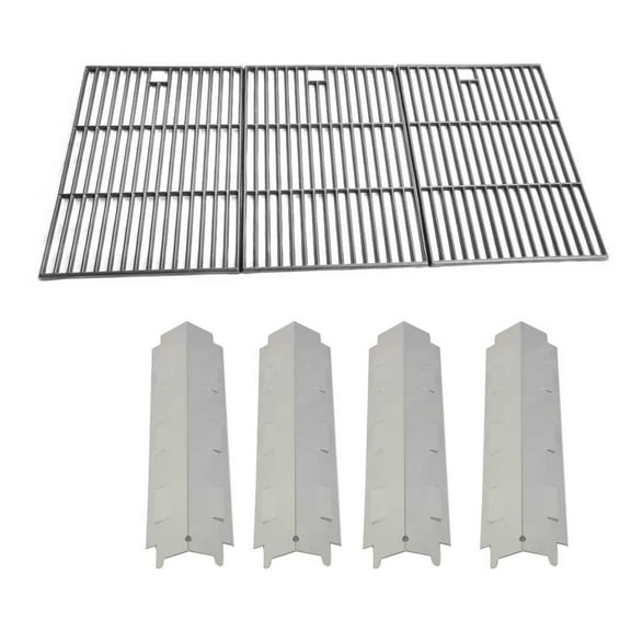 Replacement BBQ Parts for Master Chef G65002, BBQ Grill Models Includes 4 Stainless Steel Heat Plate, Cast Iron Cooking Grates (Set of 3)
