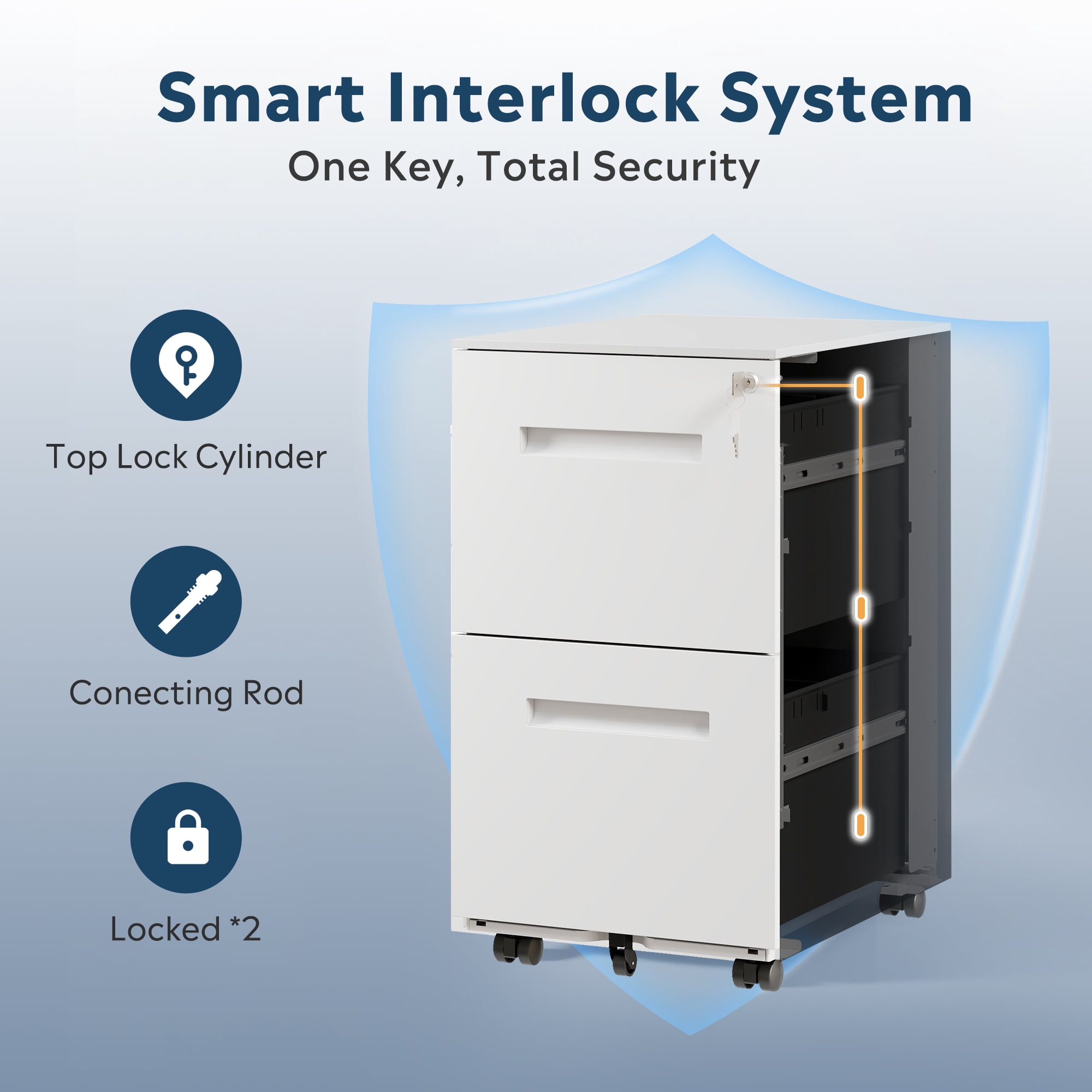 GALAXHERO 2 Drawer Mobile File Cabinet with Lock, Commercial Vertical Filing Cabinet for Home Office, White