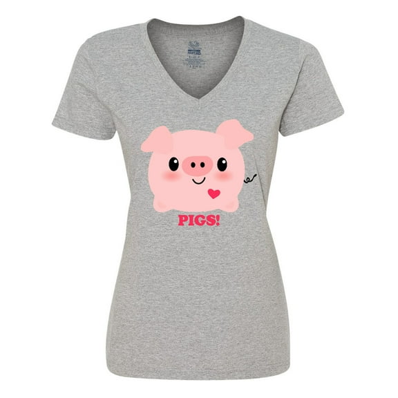 Inktastic Kawaii I Love Pigs Women's V-Neck T-Shirt