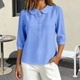thumbnail image 5 of MVRLSH Womens Tops Shirts Blouse Casual Button Down V Neck Long Sleeve Lightweight Soft Pullover Basic Tee Top Loose Fit Linen Blouses Blue - L, 5 of 5