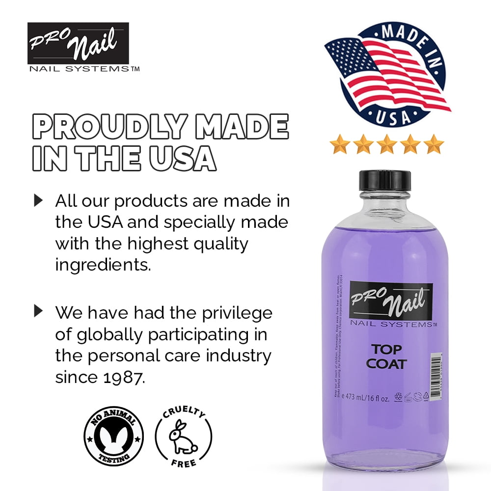 PRONAIL - Nail Polish Top Coat 16 Oz - Professional Strength, Long Lasting, Manicure and Pedicure, High Gloss Shine and Chip Resistant
