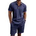 thumbnail image 2 of Men 2 Piece Outfits Casual Top and Pants Sets Dark Blue S, 2 of 9