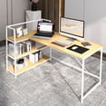 thumbnail image 4 of Costway Reversible L Shaped Computer Desk Corner Workstation with 3-Tier Open Shelf Natural, 4 of 10
