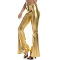 thumbnail image 2 of Womens Shinny Metallic Flared Pants High Waist Stretchy Bell Bottom Pants Wet Look Wide Leg Pants Trousers Club Wear, 2 of 4