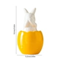 thumbnail image 3 of yulier Ceramic Easter Egg Bunny Figurine Decorative Tabletop Ornament for Easter Home Living Room Bedroom Office Desk Shelf Mantel Decor, Gift for Family Friends, Yellow, 3 of 6