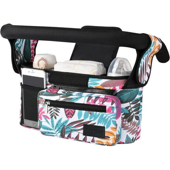 Momcozy Universal Stroller Organizer with Insulated Cup Holder for Newborn & Toddler, Tropical Style