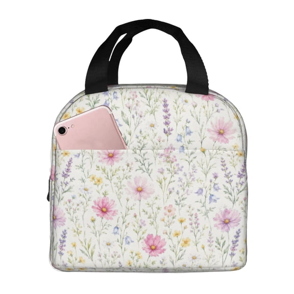 Wildflower Floral Lunch Bag Reusable Thermal Lunch Box with Handle for Women and Men