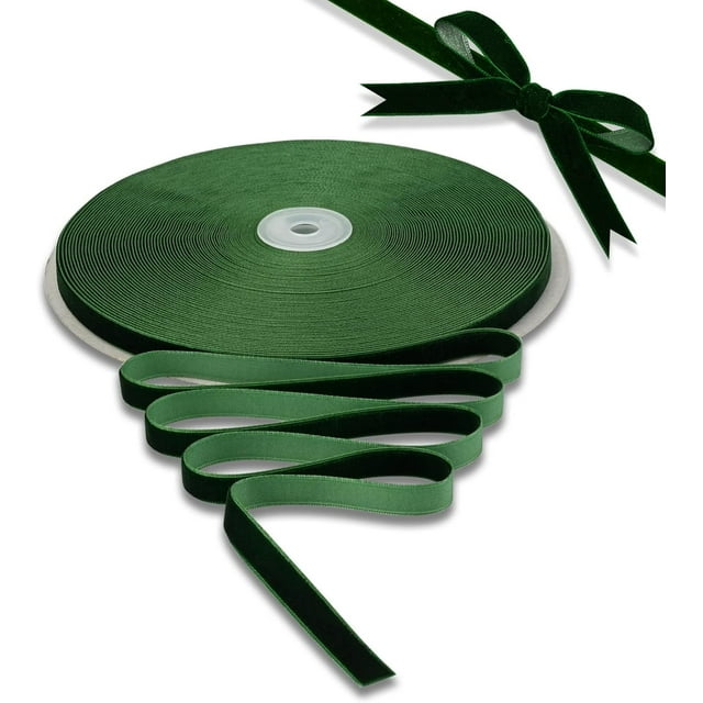 BokingOne Dark Green Velvet Ribbon 3/8 Inch X 30 Yds Vintage Nylon Velvet Wired Ribbon with Spool for Gift Wrapping Wedding Decorations Home Decor Arts Crafts Projects