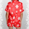 thumbnail image 4 of Women’s Loungewear Sets – Loungewear for Comfort and Style Ladies' Casual And Fashionable Snowman Santa Star Christmas Print Silk Satin Short Sleeved Button Pajamas Set, 4 of 5