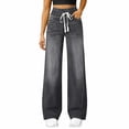 thumbnail image 3 of Women's Pull On High Waisted Wide Leg Jeans Stretchy Baggy Denim Trousers, 3 of 6