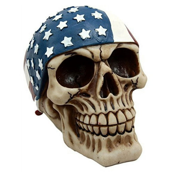 Atlantic Collectibles Patriotic US Flag Bandana Skull Decorative Figurine