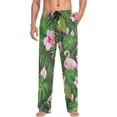 thumbnail image 4 of Men's Pajama Pants with Pockets Sleepwear Lounge Pants Stretch Casual Tropical Leaves Exotic Flowers Flamingo, 4 of 7