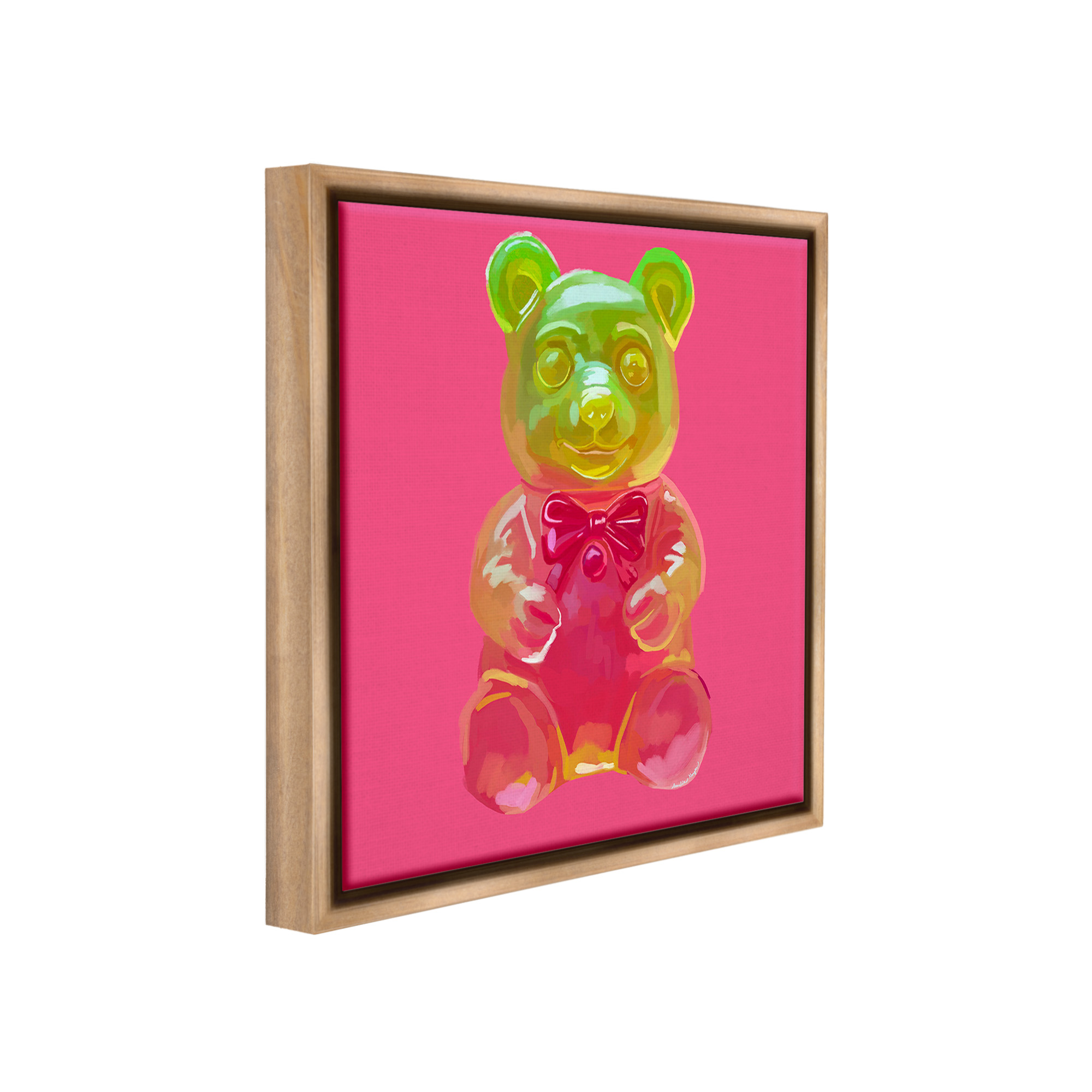Stupell Industries Candy Bear on Pink Food & Beverage Painting Brown Floater Framed Canvas Art Print Wall Art, 18 x 18