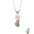 thumbnail image 2 of Delight Jewelry Silvertone Large Translucent Pastel Flying Butterfly Pink Bow Heart Necklace, 2 of 4