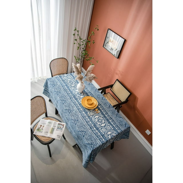 Nvzi Mantel retro estampado de lino y algodón, mantel de tela para restaurante, mantel de comedor, mantel de decoración de escritorio (azul, 260 * 140 cm)