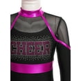 thumbnail image 6 of YEAHDOR Girls Children Cheerleading Outfit Schoolgirl Cheer Team Uniform Dancewear Long Sleeve Shiny Rhinestone Dress Black&Hot Pink 8, 6 of 7