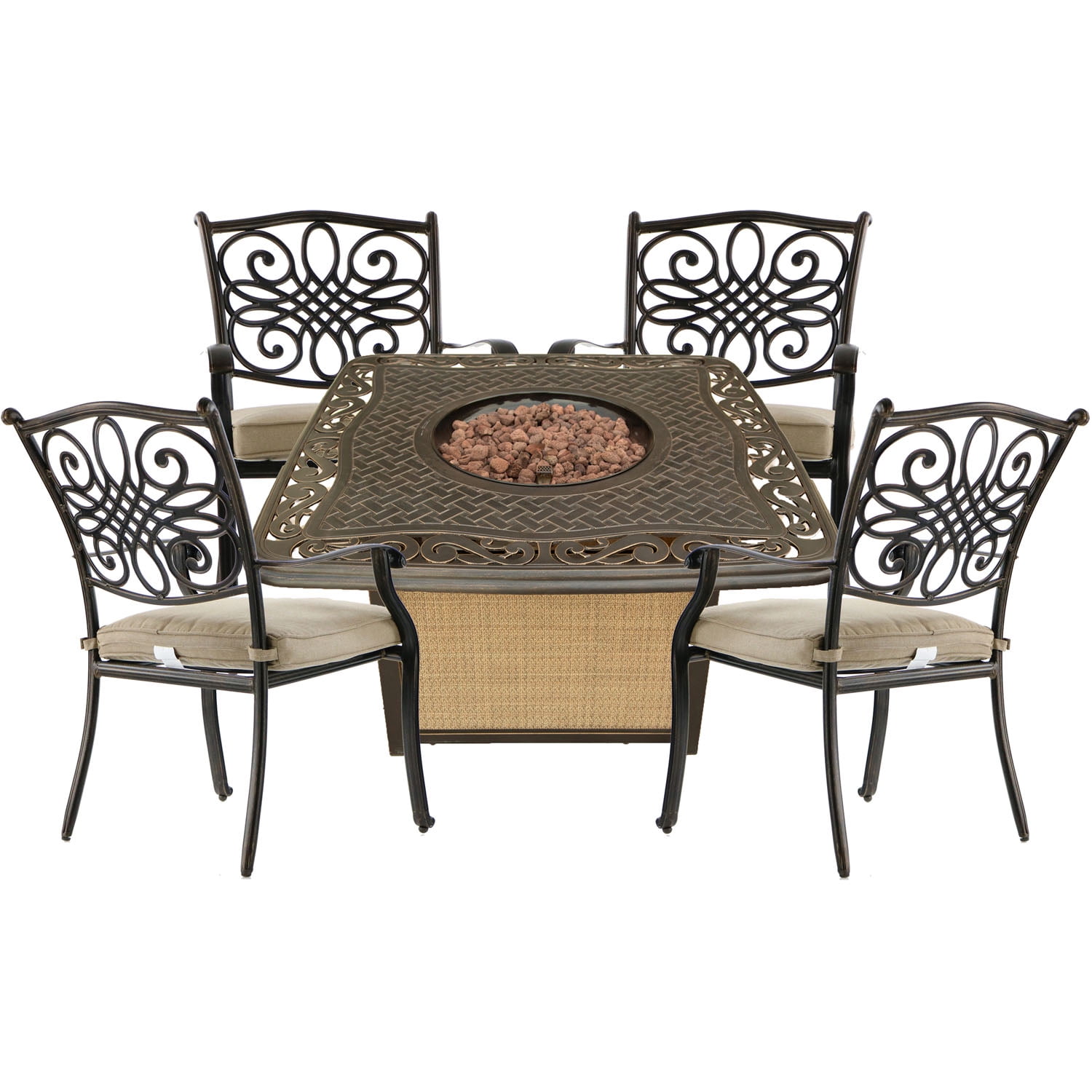 Hanover Traditions 5-Piece Patio Fire Pit Chat Set with 4 ...